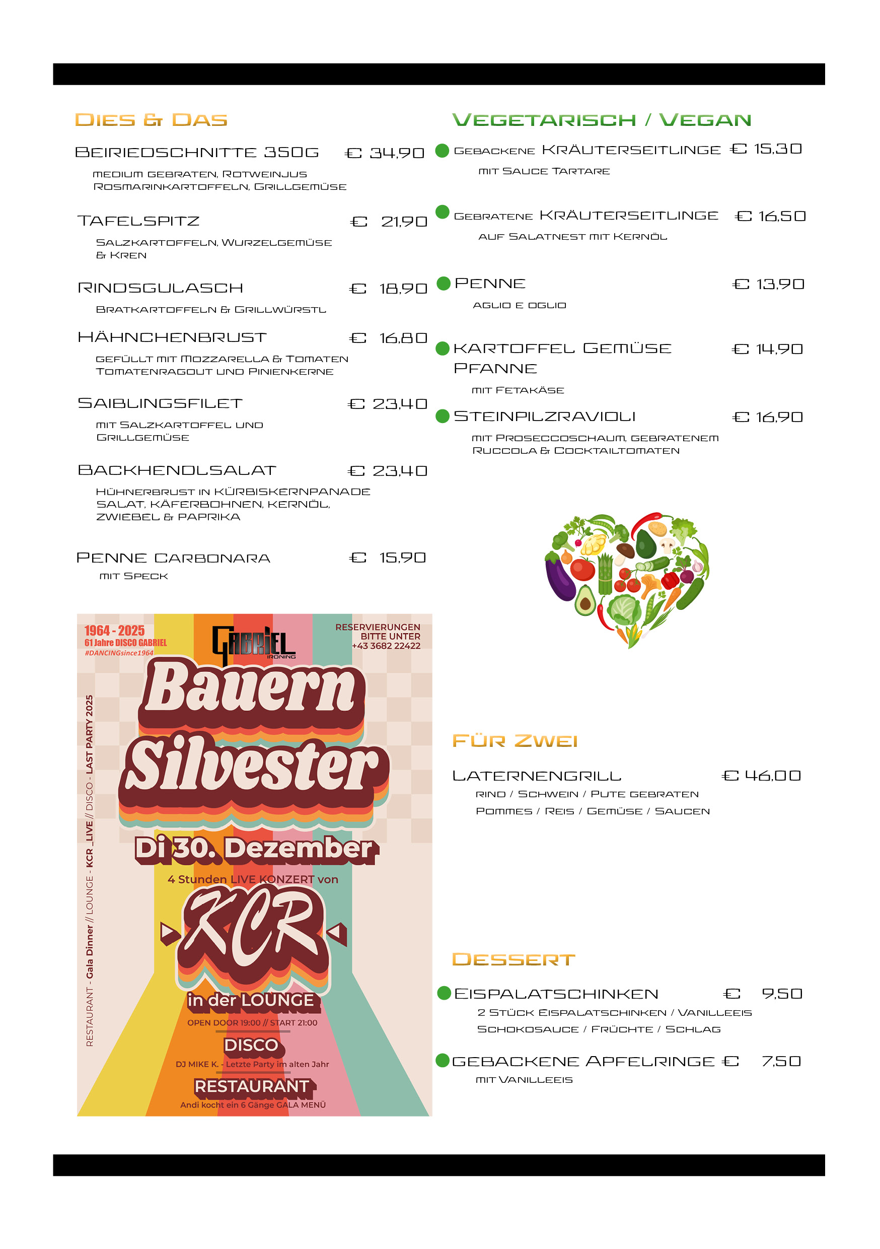 Speisekarte Restaurant Gabriel Irdning