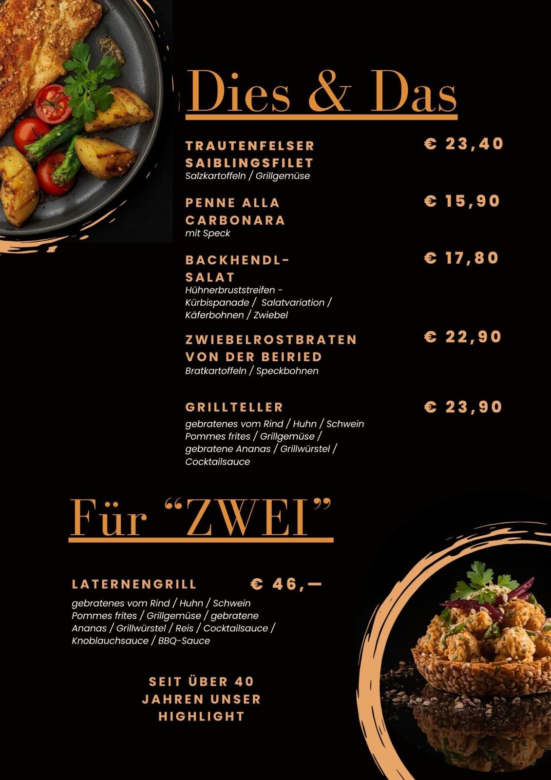 Speisekarte Restaurant Gabriel Irdning