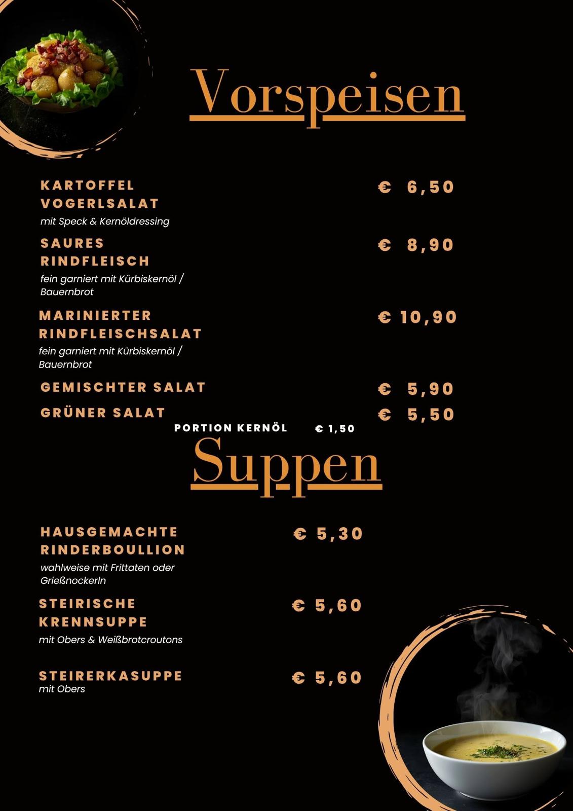 Speisekarte Restaurant Gabriel Irdning